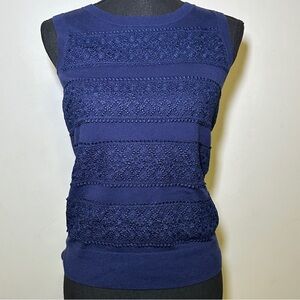 Saks Fifth Ave Blue Lace Sleeveless Top Preppy Dainty Feminine Size XS
